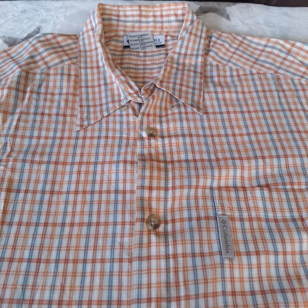 Columbia Sportswear Men's XL Short Sleeve Orange‎ Plaid Button Down Shirt